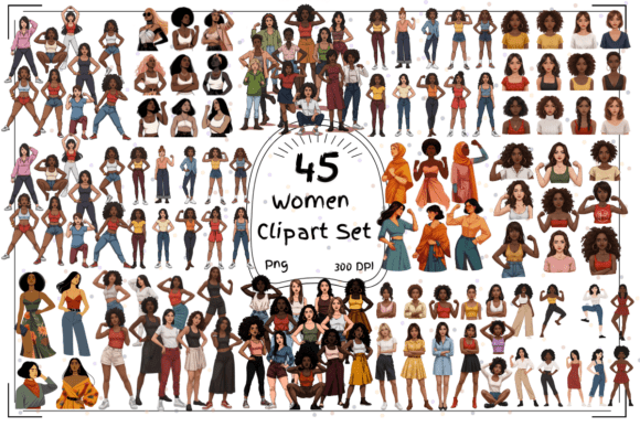 Empowering Your Creative Projects with the 45 Women Clipart Set