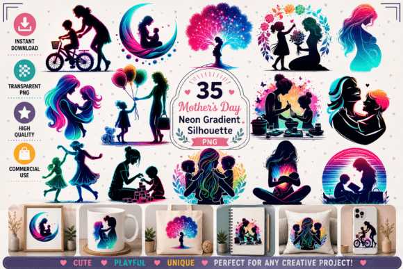 Neon Gradient Mother’s Day Silhouette: A Modern Tribute