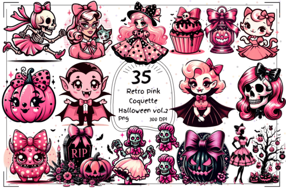 Retro Pink Coquette Halloween Vol.2: Spooky-Cute Clipart for Modern Designs